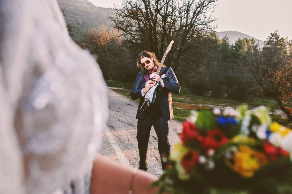 Groom with guitar portrait