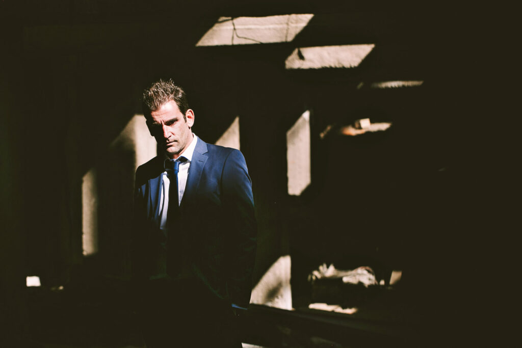 Groom industrial wedding portrait